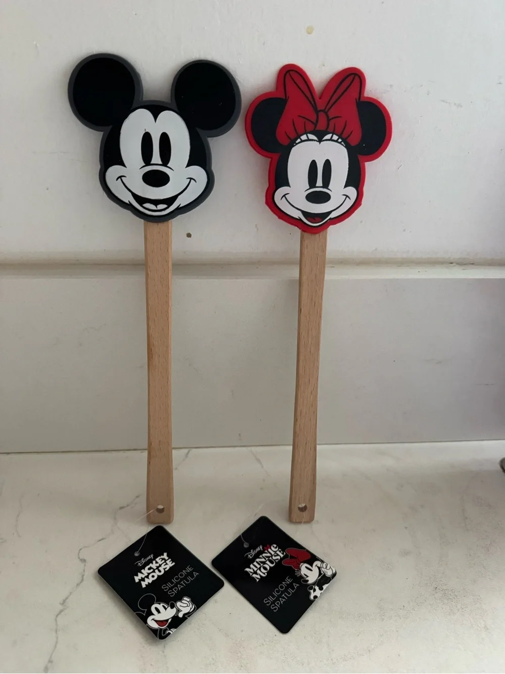 Disney Mickey & Minnie Wooden Handle Silicone Spatulas - Black, Red, White